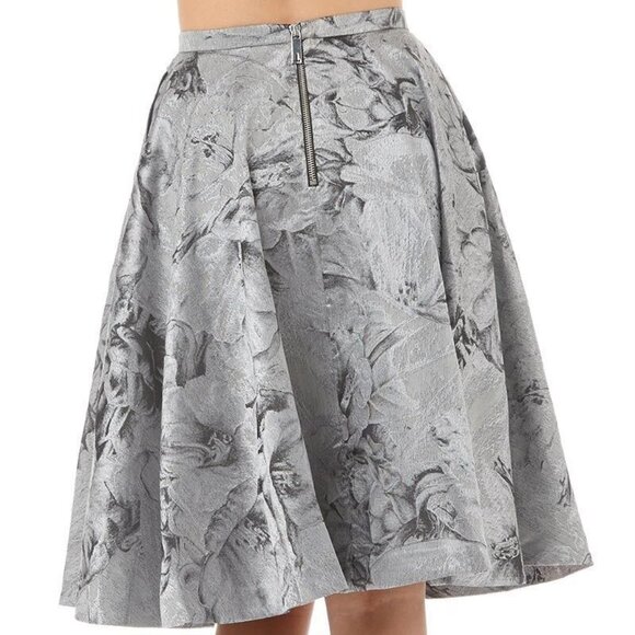 Sz2 Ted Baker London CAJU Silver Floral Circle Midi Skirt - Picture 15 of 16